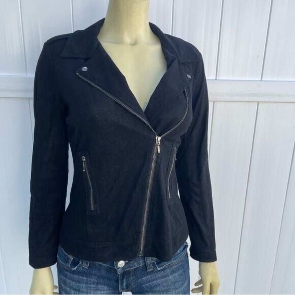 Top Stitch Black Women's Motto Inspired Lightweight Jacket Faux Suede Size S - Picture 4 of 9
